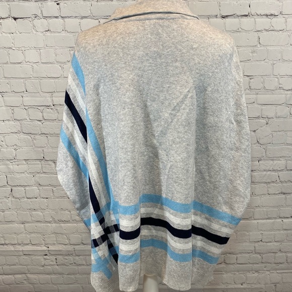 TALBOTS Sweater Poncho Gray with Blue & White Stripes & High Neck-S/M - Picture 3 of 3